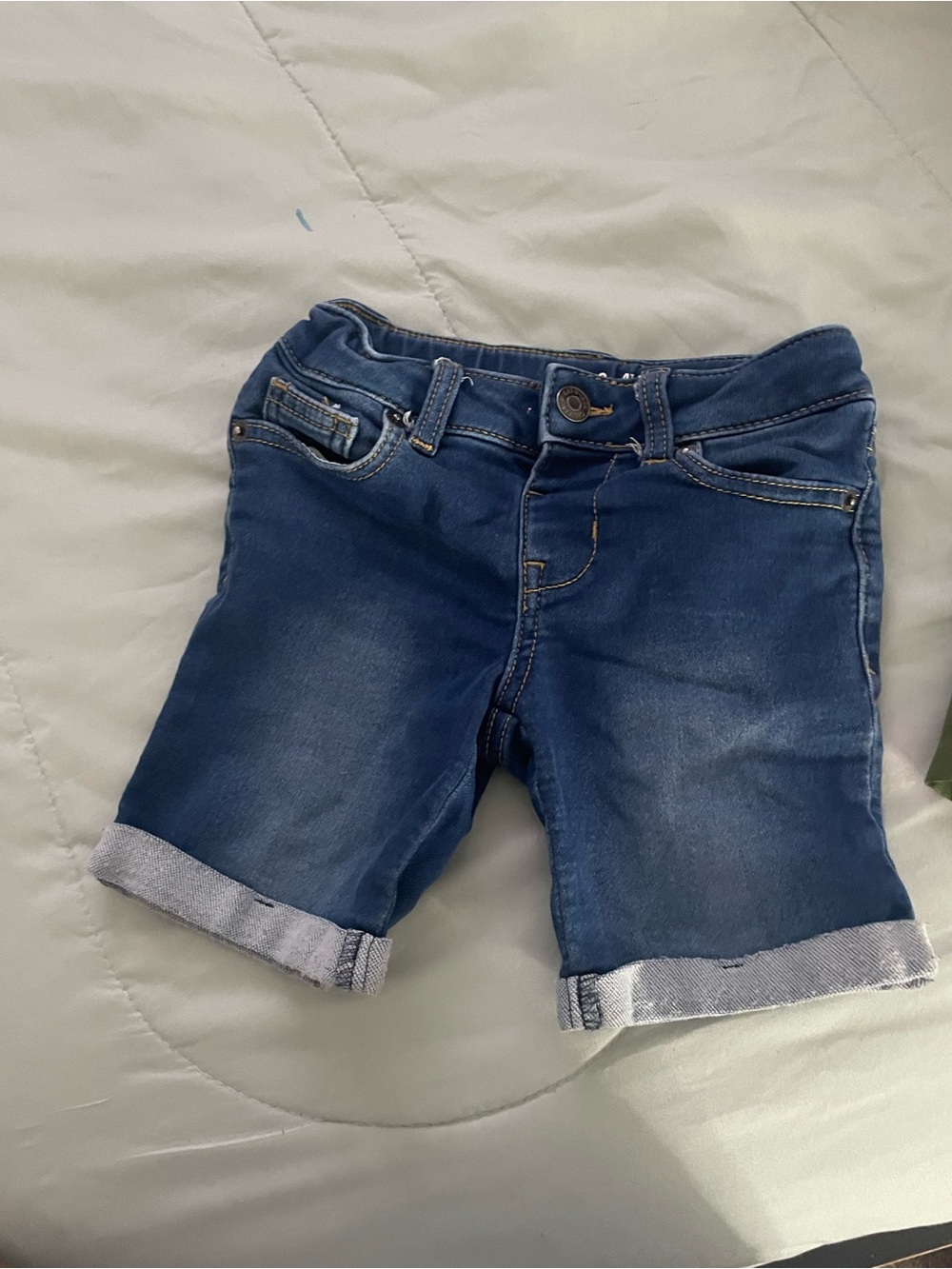 Kids Denim Roll-Cuff Shorts in Dark Blue